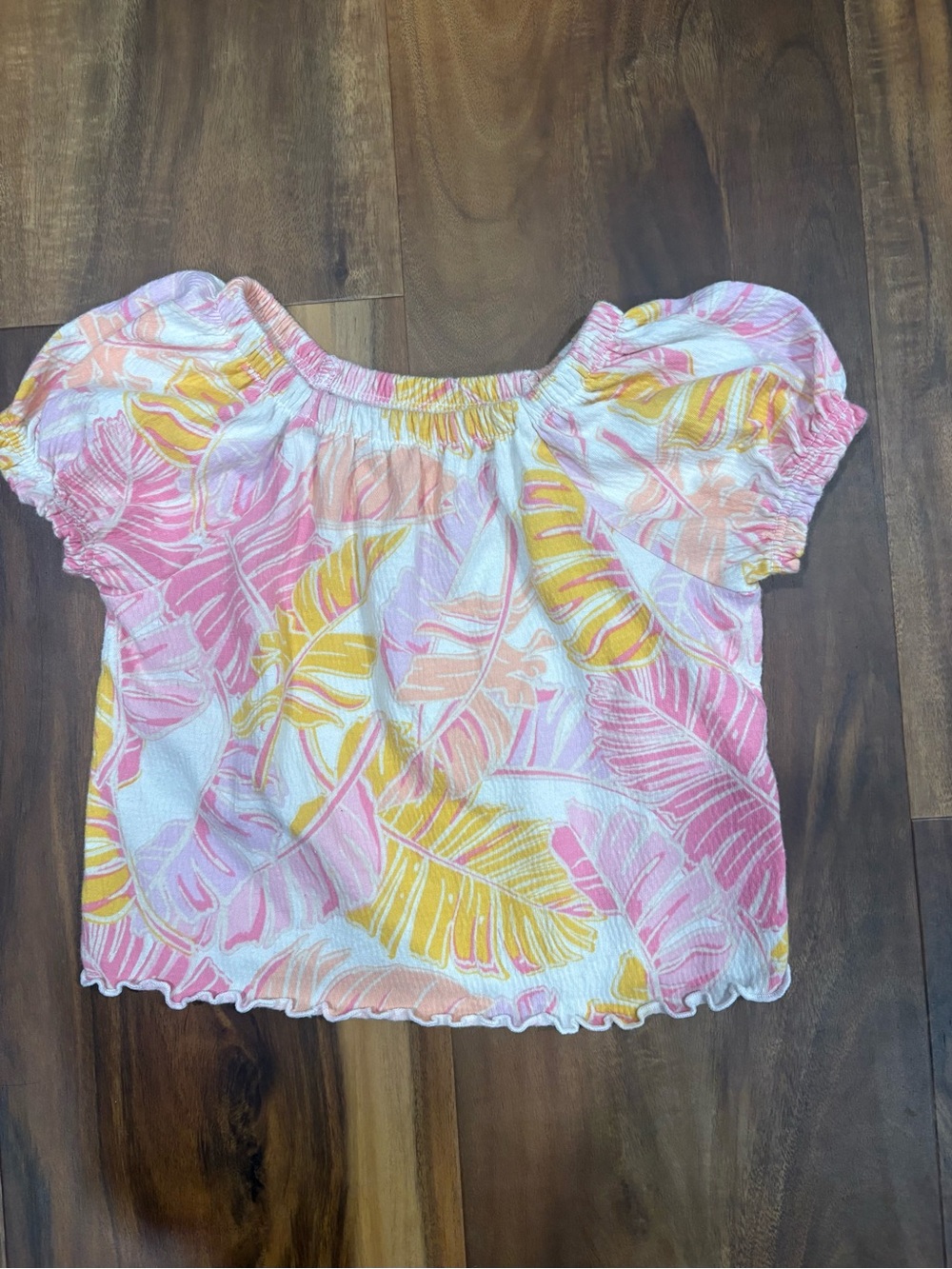 Cat & Jack Pink and Yellow Leaf-Print Peplum Top